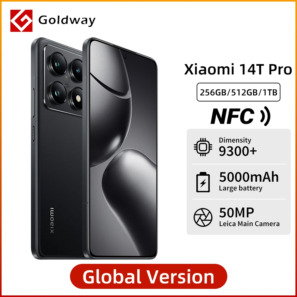 هاتف Xiaomi 14T Pro 5G NFC الإصدار العالمي للهاتف المحمول 256 جيجابايت/512 جيجابايت/1 تيرا بايت MediaTek الأبعاد 9300 + 120 واط HyperCharge 50 ميجابكسل كاميرا لايكا 144 هرتز