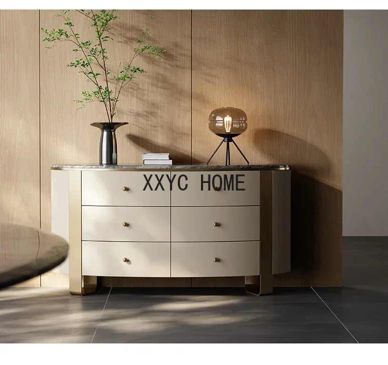 

Natural Marble Sideboard Cabinet High-End Entry Lux Chest of Drawers Integrated New Italian Stainless Steel Locker