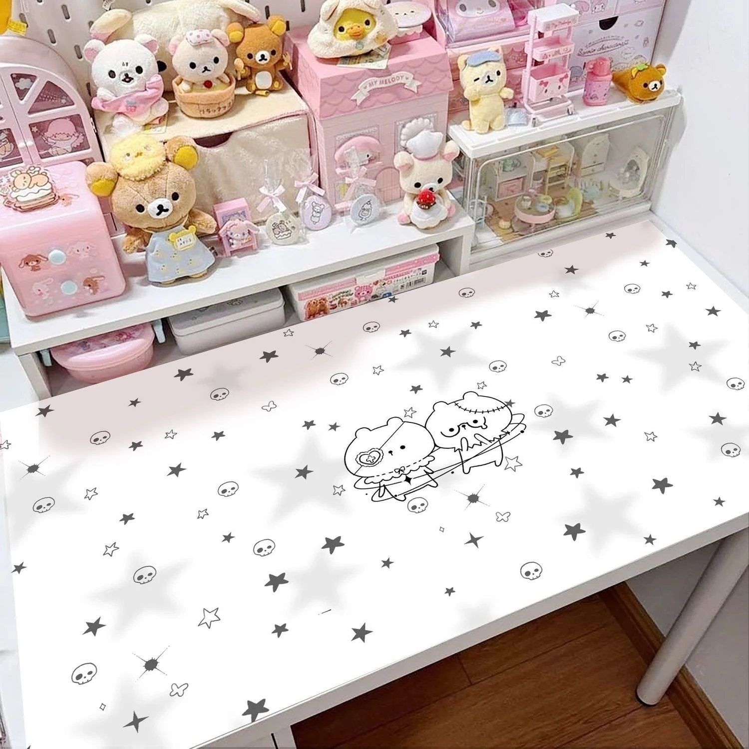 Cute Star Bear Polka Dot Pu Leather Mouse Pad Waterproof Desk Mat Protective Game Keyboard For Dorm Vanity Table Mat Decor