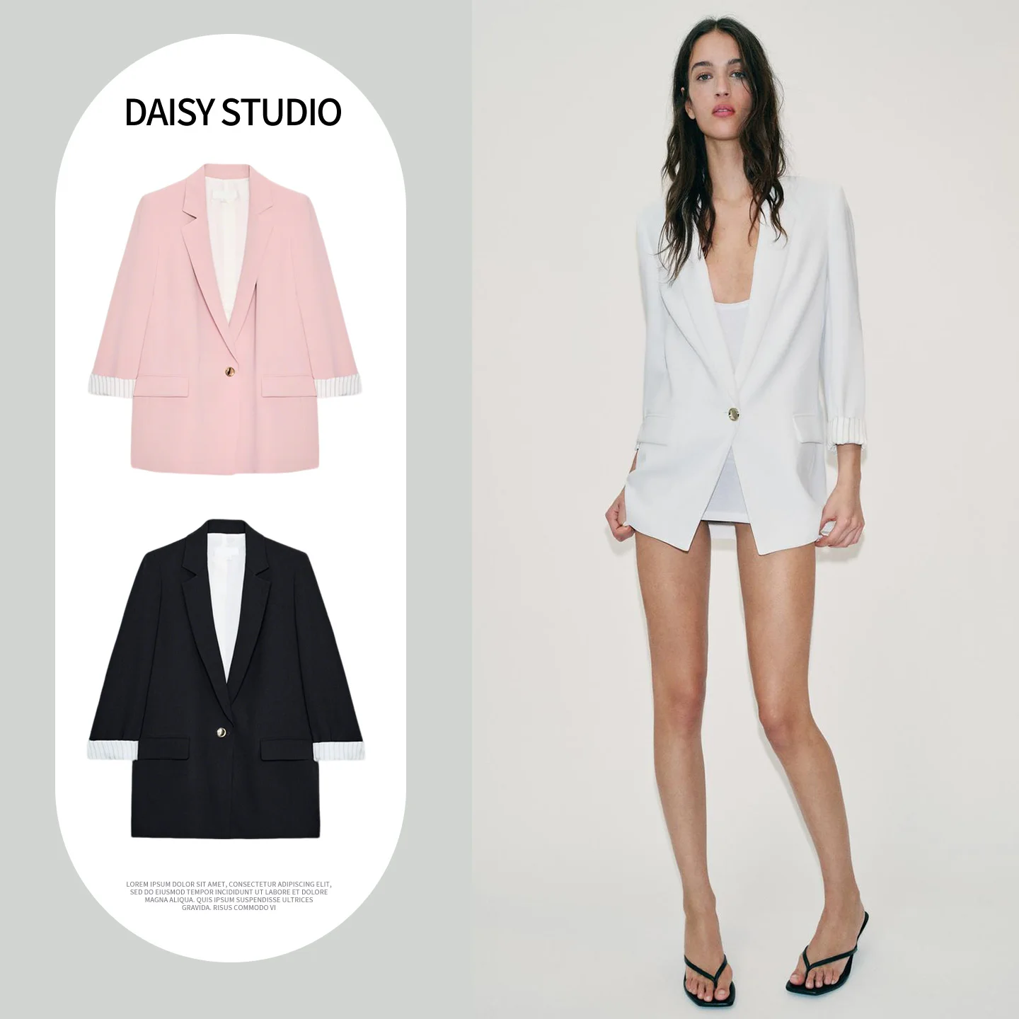 

Spring Summer New Women's Commuter Style Long Sleeve Printed Suit Jacket with Shoulder Pads Loose Fit Breathable Polyester