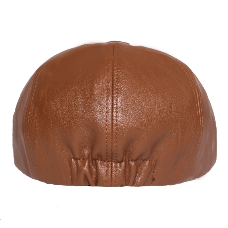British Retro Men Leather Flat Octagonal Hat Spring Autumn Winter Leisure Beret Cap PU Newsboy Cap Brown Red Women Painter Beret