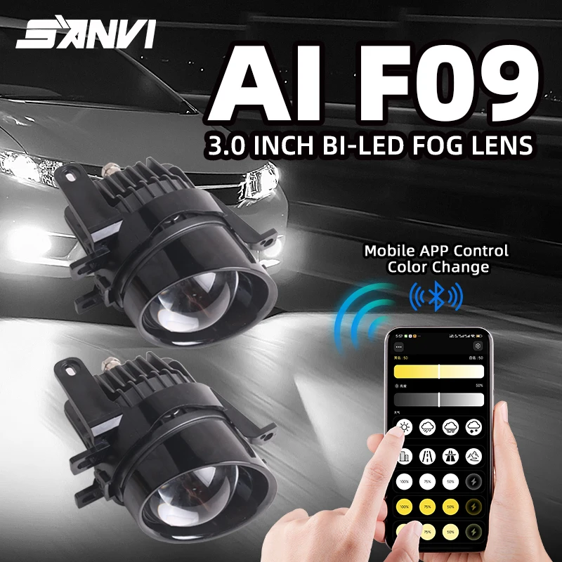 SANVI AiF09 Bi Led lente antiniebla Control Bluetooth varios colores para coche Toyota Lexus SUZUKI PEUGEOT lámpara antiniebla de conducción piezas de automóvil