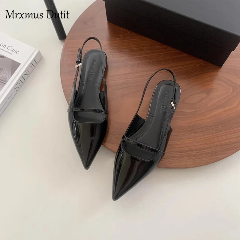 Mrxmus Dutit 2024 Summer New Fashion Women New Pointed Head Flat Sandals Elegant Versatile Solid Simple Shoes Female Chic Pumps