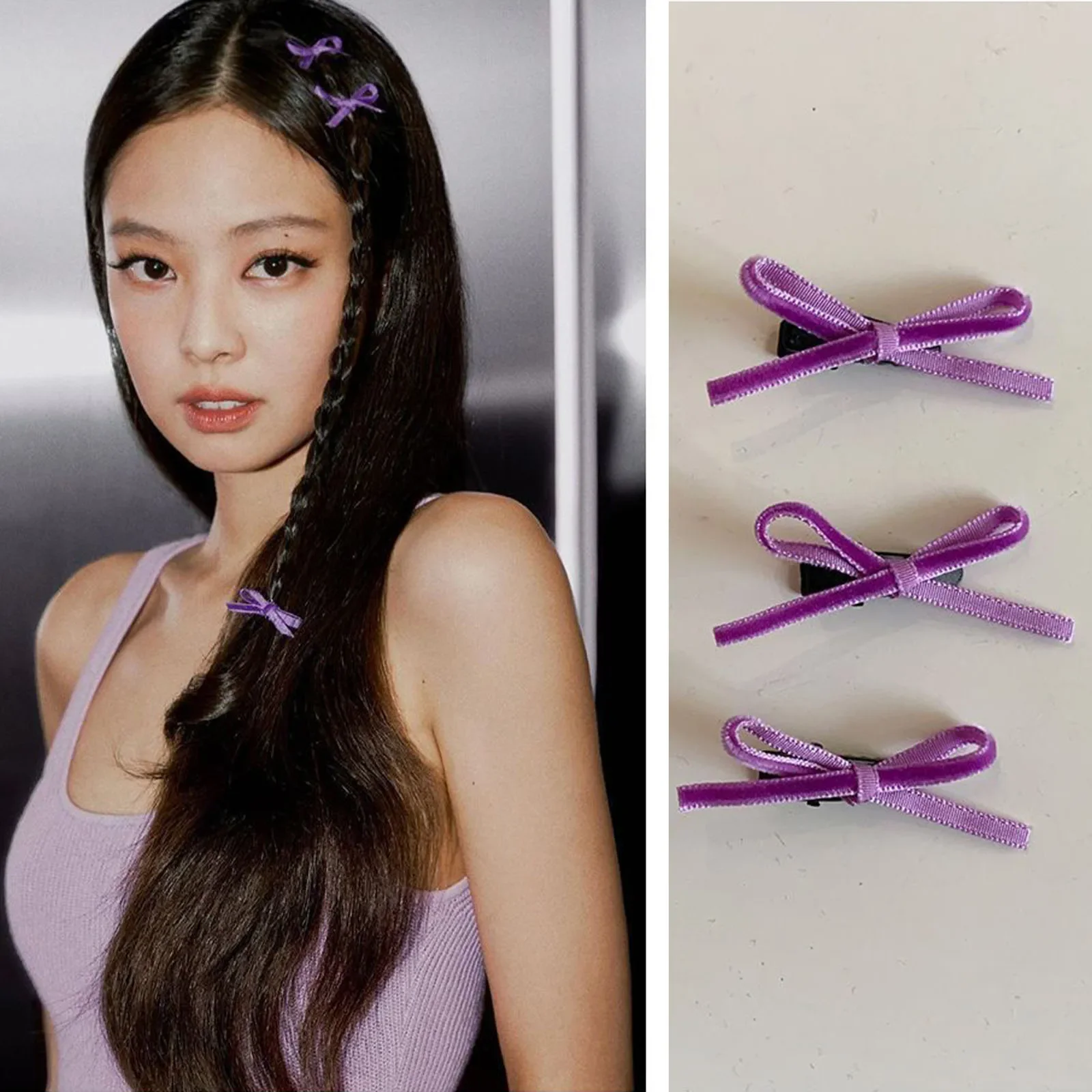 2024 Jennie Same Purple Bow Hair Clip Ballet Style Ribbon Tie Hair Band Accessory Headdress for Women 김제니 Jennie Kim