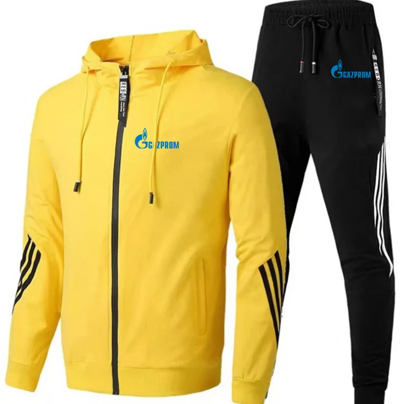 

Russia Gazprom 2024 Men Spring And Autumn New Zipper Cardigan Jacket+Sweatpants Stripe Running Fitness Jogging 2 Piece Suit