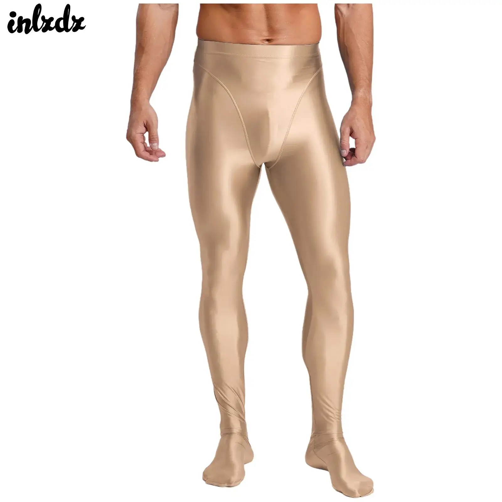 

Mens Stretchy Stockings Pantyhose Leggings Oil Glossy Stretchy Fake 2-piece Tights Pants High Waist Yoga Fitness Sports Costume