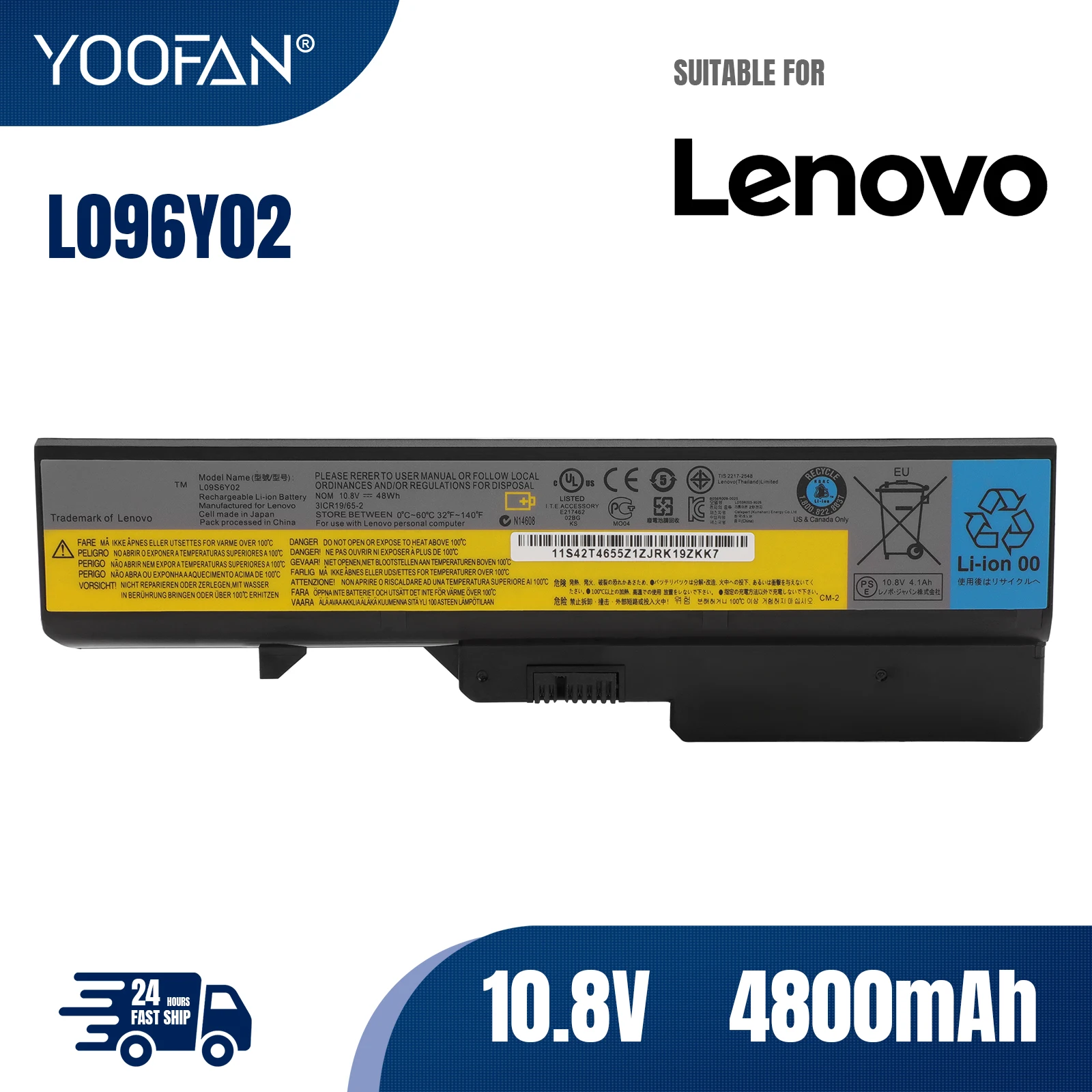 

YOOFAN L09S6Y02 Laptop Battery for Lenovo IdeaPad G460 G470 G570 G560 V360 V370 V470 Z460 Z465 B470 B570 L09L6Y02 4800mAh