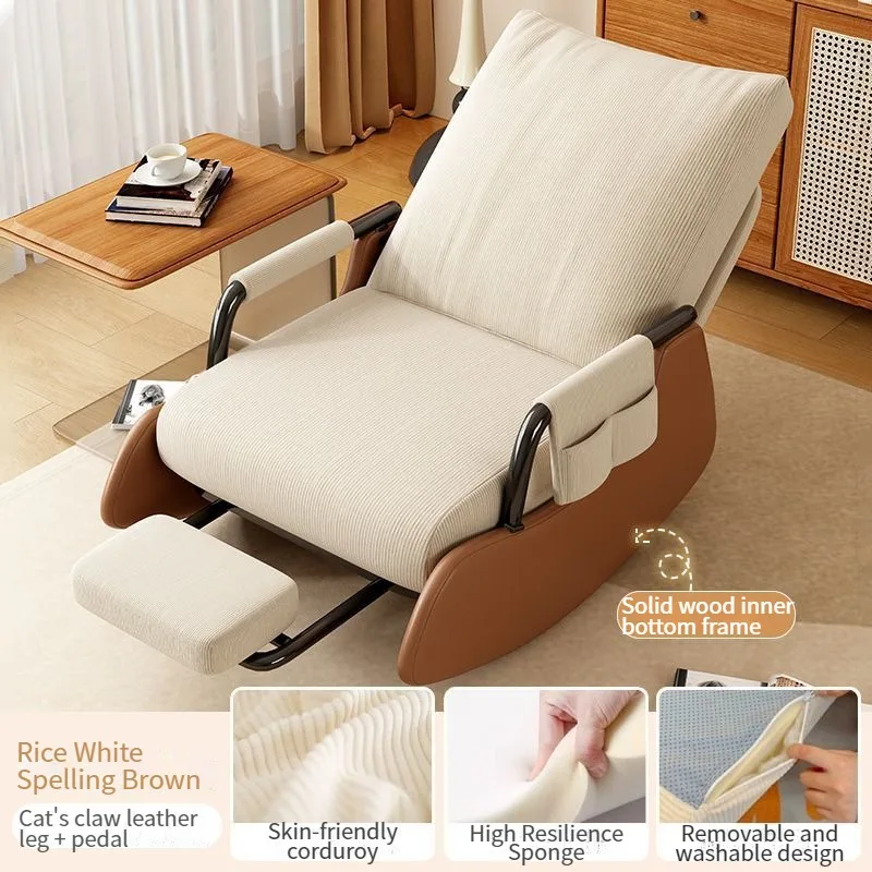 Comfy Rocking Chair, Folding Lounge Chair with Footrest, Lazy Sofa Chair Adjustable Backrest, Recliner Chair for Balcony