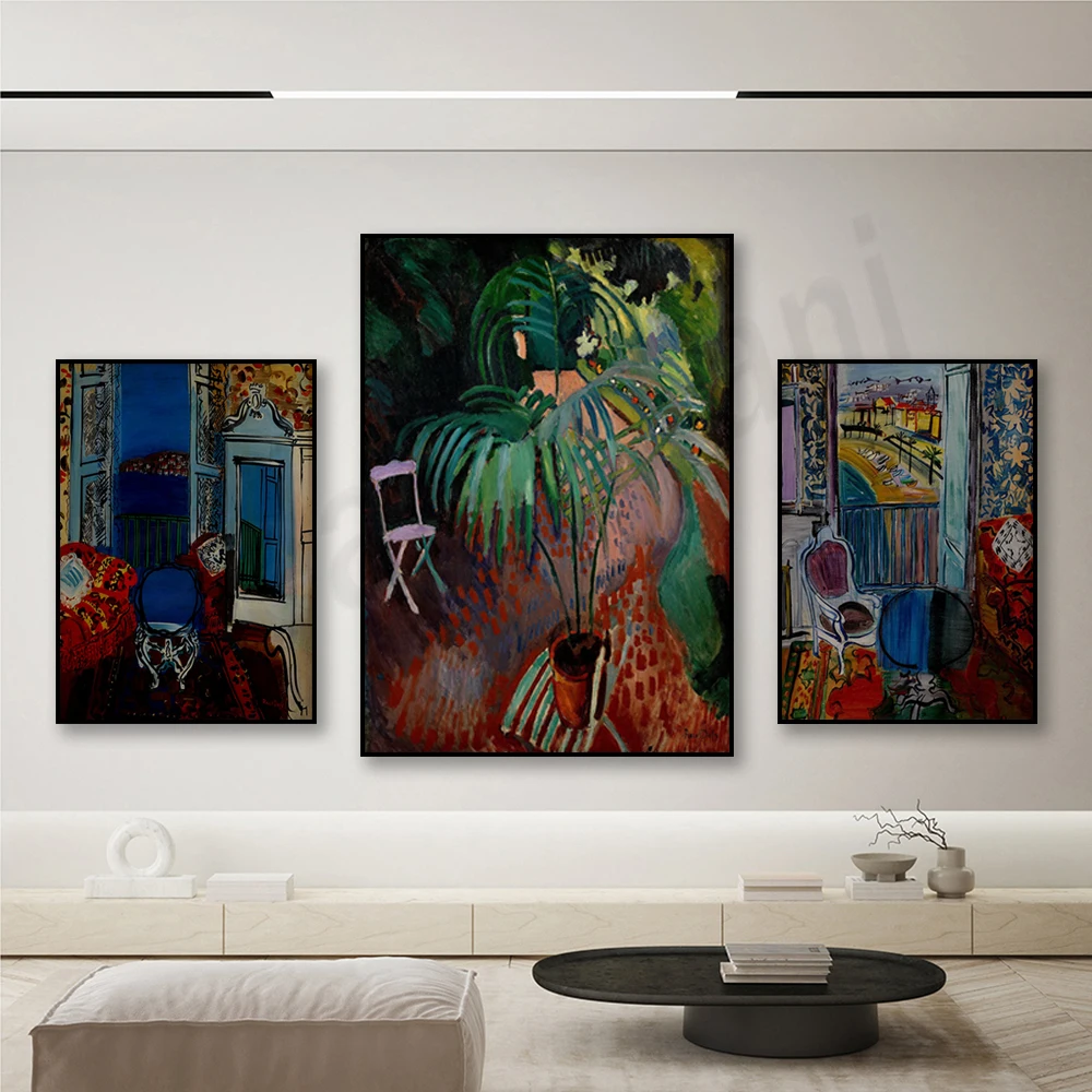 

Raoul Dufy poster, La Fenetre ouverte a Nice, small palm trees, Fauvism, Expressionist art, flowers, landscape and nature