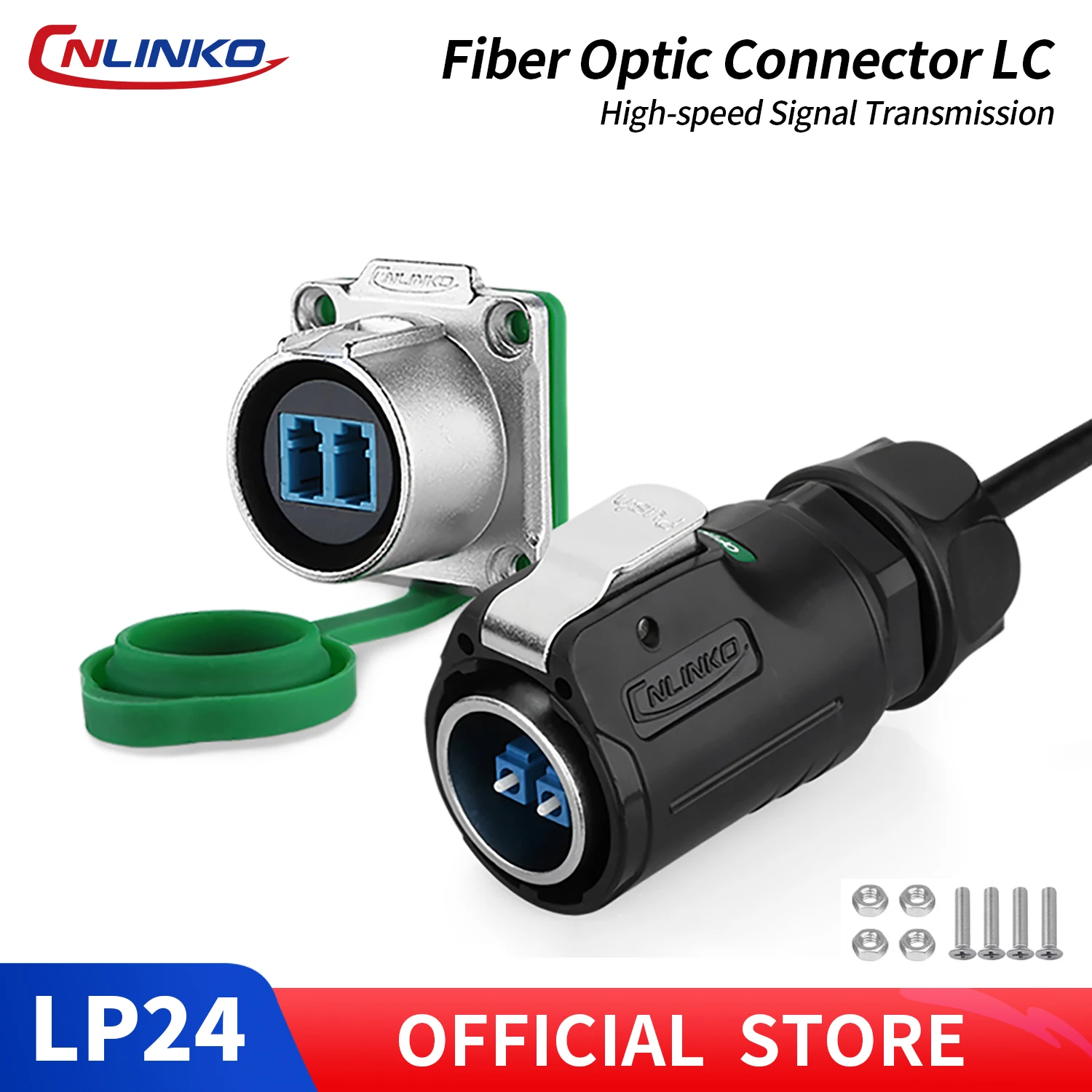 CNLINKO M24 IP68 Circular Fiber Optic Connector LC Single Mode Male/Female, Panel Mount PBT Housing for Industrial & Outdoor