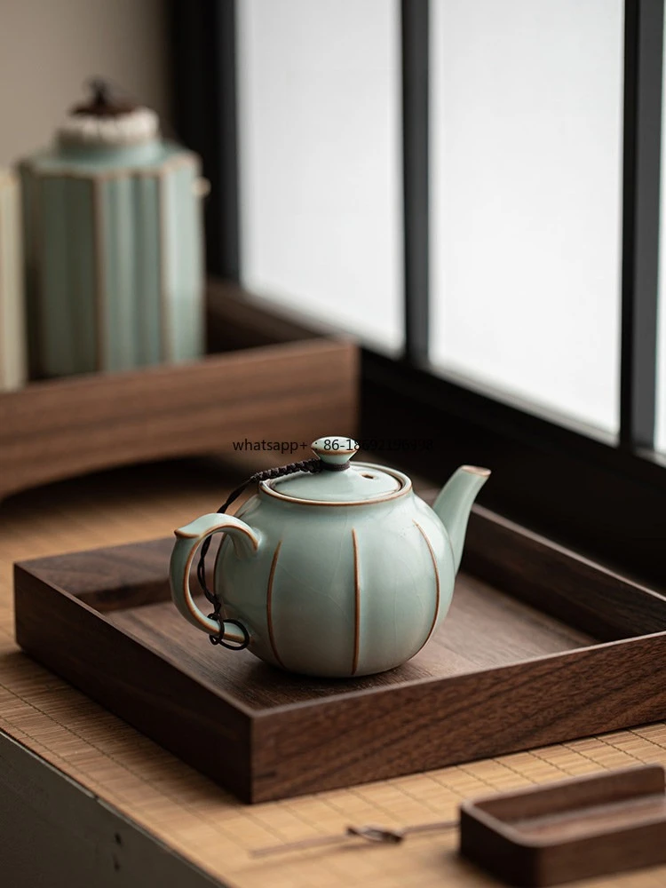 Ru Kiln Tianqing Melon Ribbed Pot Household Ru Porcelain Teapot Single Pot Ceramic Kung Fu Tea Set Tea Maker Large Capacity