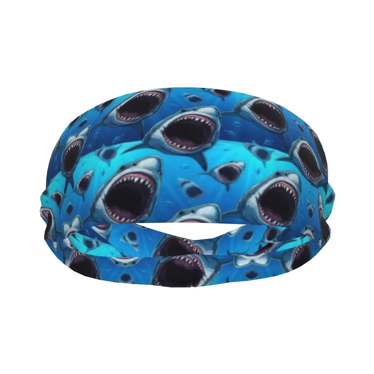 Great White Shark Teeth Blue Head Ribbon Headwear Sweat Bands Hand Decor for Running Fitness Shower Long Multi Style