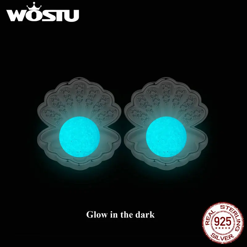 Wosstu-パールシェルイヤリング,発光スタッド,ジュエリーギフト,エレガントな夜,925