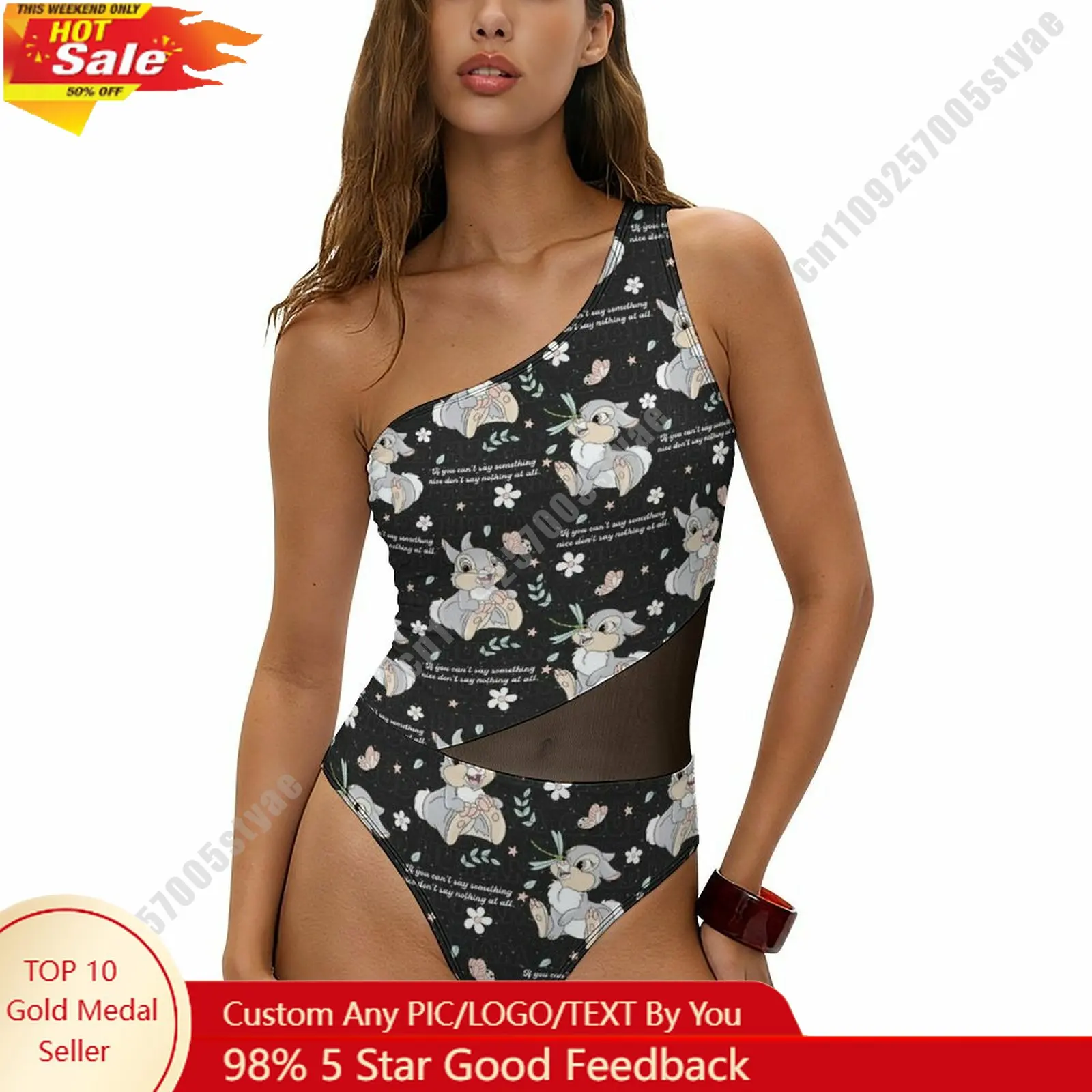 

Thumper Swimsuit Disney Personalized Custom Print One Piece Swimwear Sheer Mesh Cutout Bathing Suit Beachwear Holiday Gifts