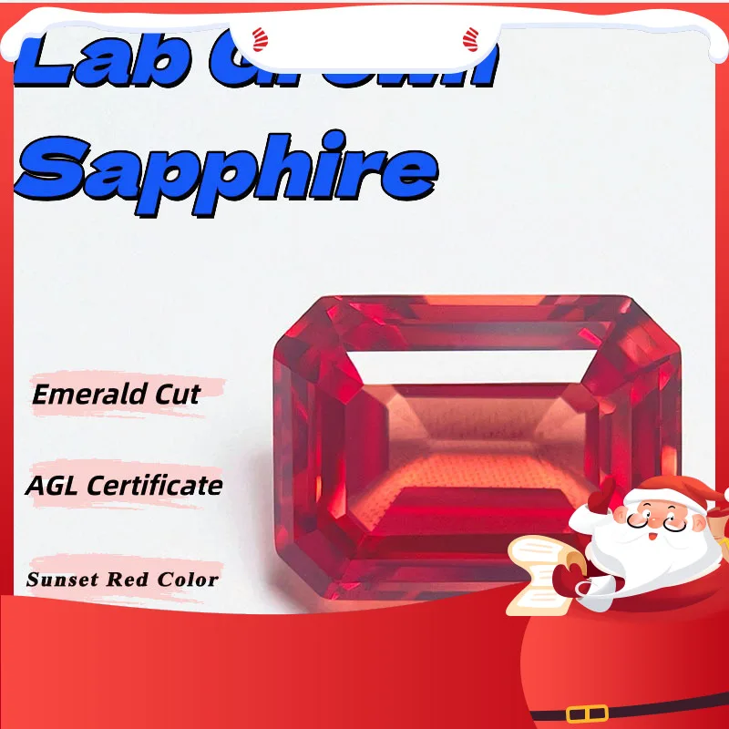 

Hot Sale Lab Grown Sapphire Emerald Cut Sunset Red Color Charms Jewelry Ring Making Main Materials Selectable AGL Certificate