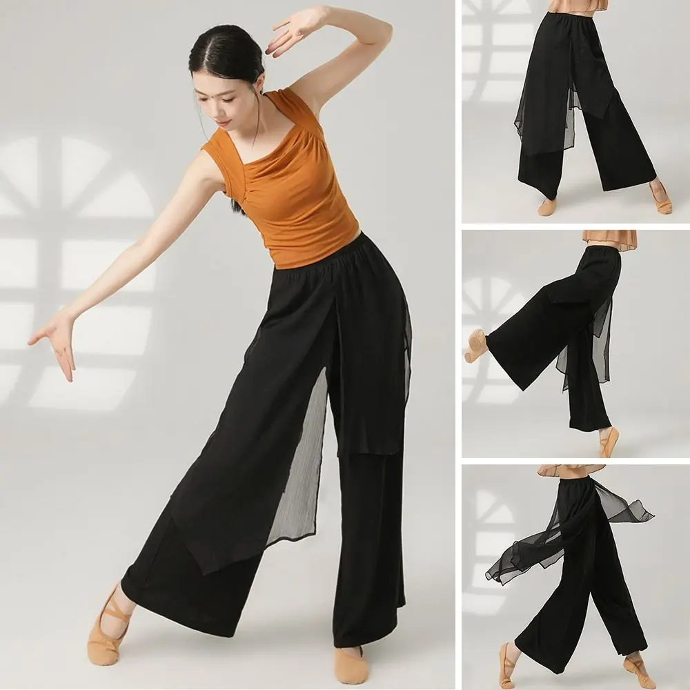 

Женские брюки для современных танцев, свободного кроя, из шифона, с широкими штанинами, элегантный сказочный костюм для сценических выступлений, классический танец