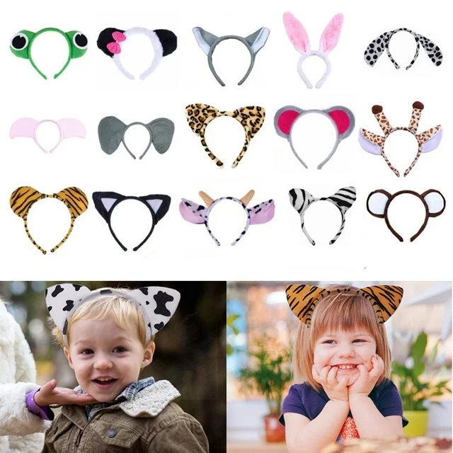 Dziewczyny śliczna krowa żyrafa słoń małpa opaska na głowę Kawaii miękki kot niedźwiedź tygrys Panda uszy nakrycie głowy wydajność strój na przyjęcie urodzinowe