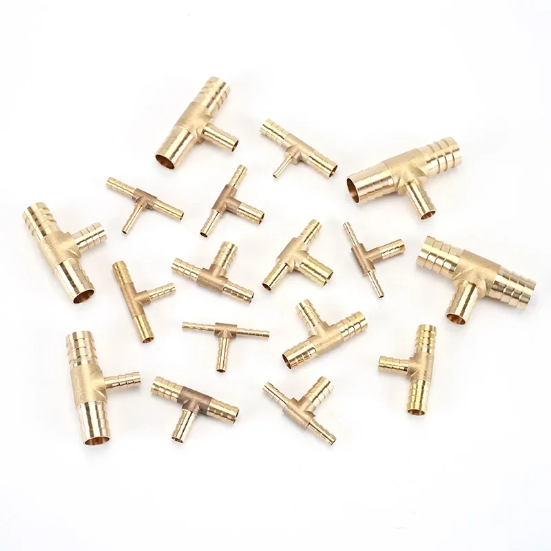 1~10Pcs 6/8/10/12/14/16mm Brass T Shape Tee 3 Way Reducing Hose Joiner Barbed Connector Air Fuel Water Pipe Tubing