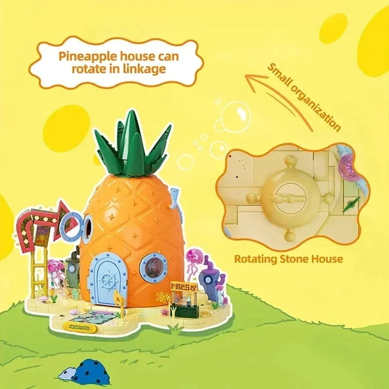 SpongeBob Schwammkopf Bausteine Ananas Haus Krabby Patty Restaurant Ziegel Modell Set Desktop Ornamente Kinder DIY Spielzeug
