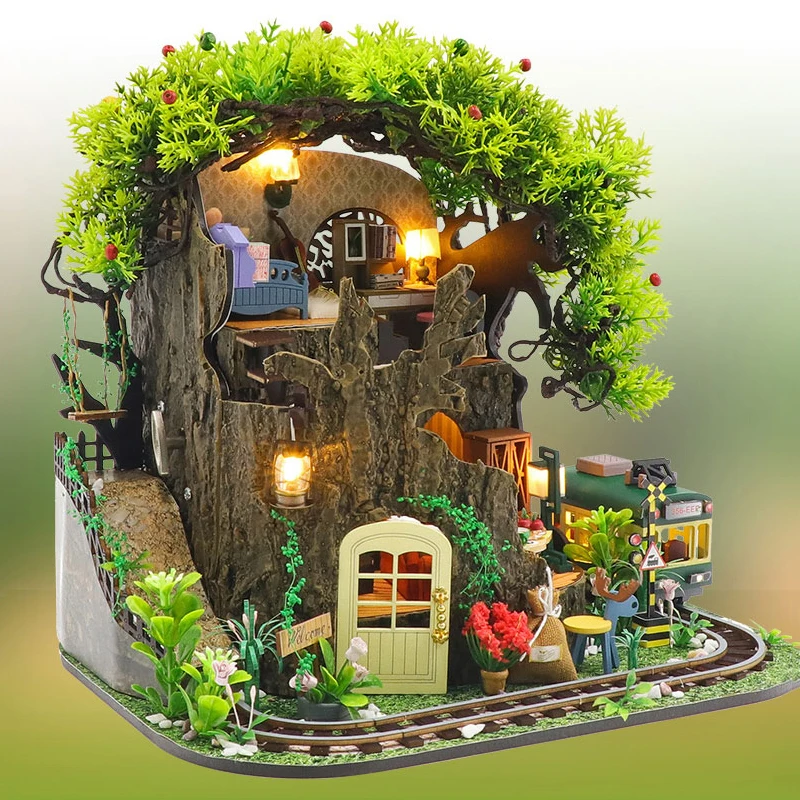 Maison de poupée Miniature en bois pour enfants, bricolage avec Kit de meubles, modèle de Villa en forêt, jouets d'assemblage, cadeau de noël, Casa