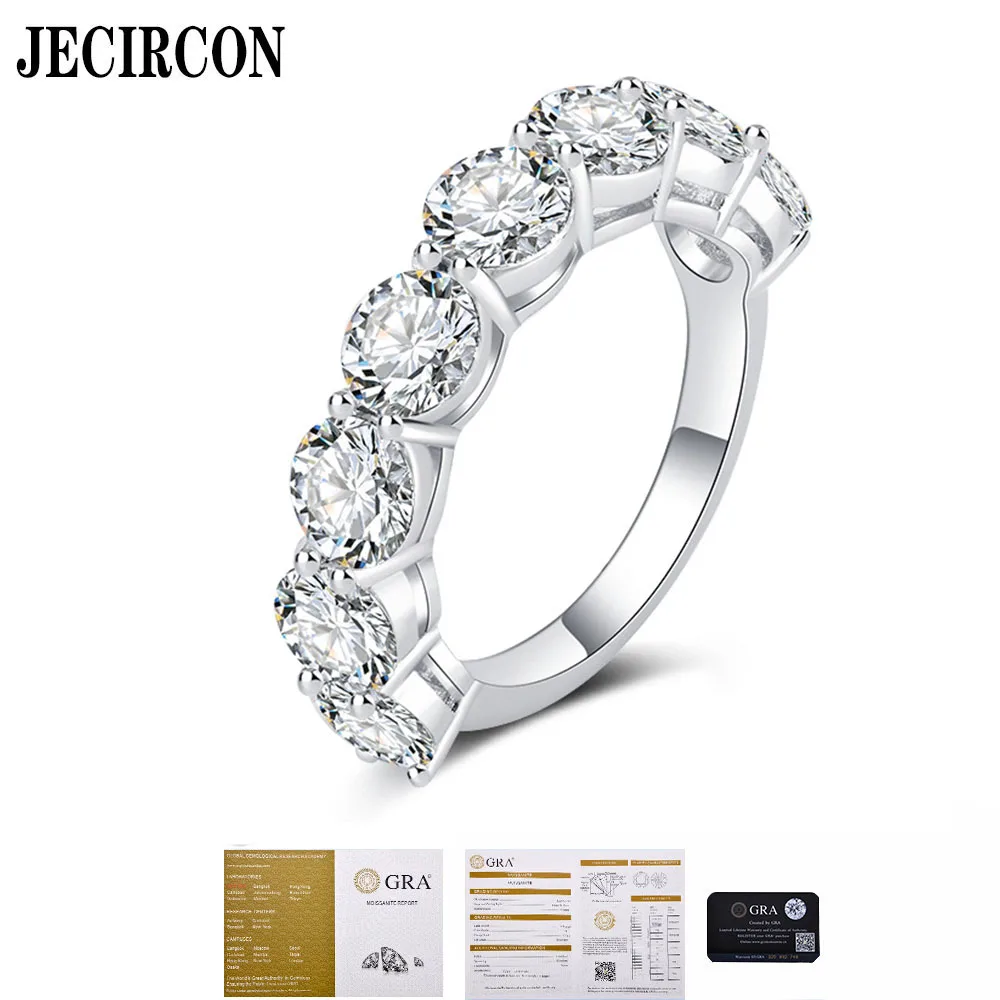 

JECIRCON 925 Sterling Silver All Moissanite Ring Super Flash 8 Diamond Row Ring Single 0.5ct Sparkling Moissanite Fine Jewelry