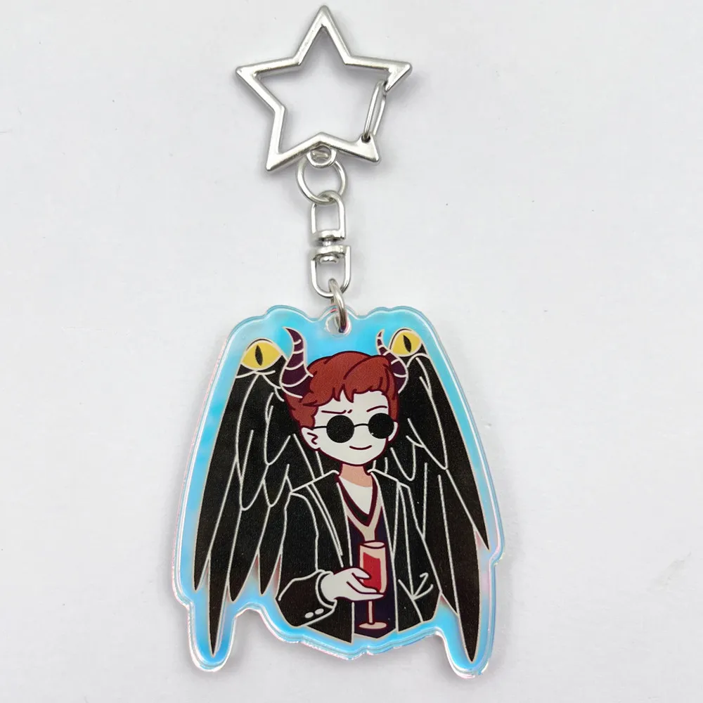 TV Series Good Omens CA Aziraphale Crowley Cosplay Keychain Alloy Acrylic Keyring 2 Pcs/Set Key Chain Bag Pendant Accessory Prop