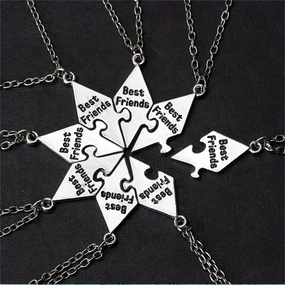 8 Pcs/Set Best Friend Necklace Creative Pentagram Pendant Alloy Accessories Friendship Necklace For Men And Women