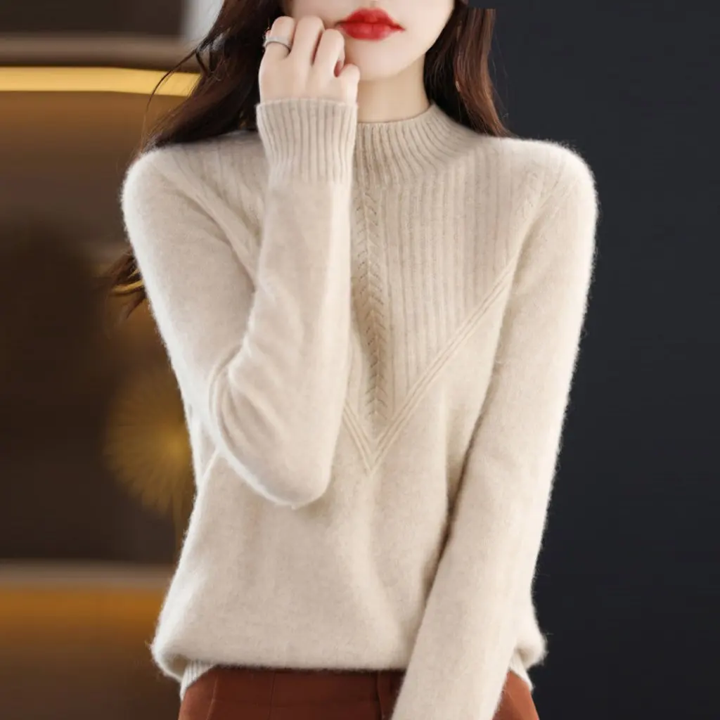 

Women's Lazy Style Crewneck Sweater Winter Thickened Warm Knitted Top Loose Vintage Base Shirt Inner Wear