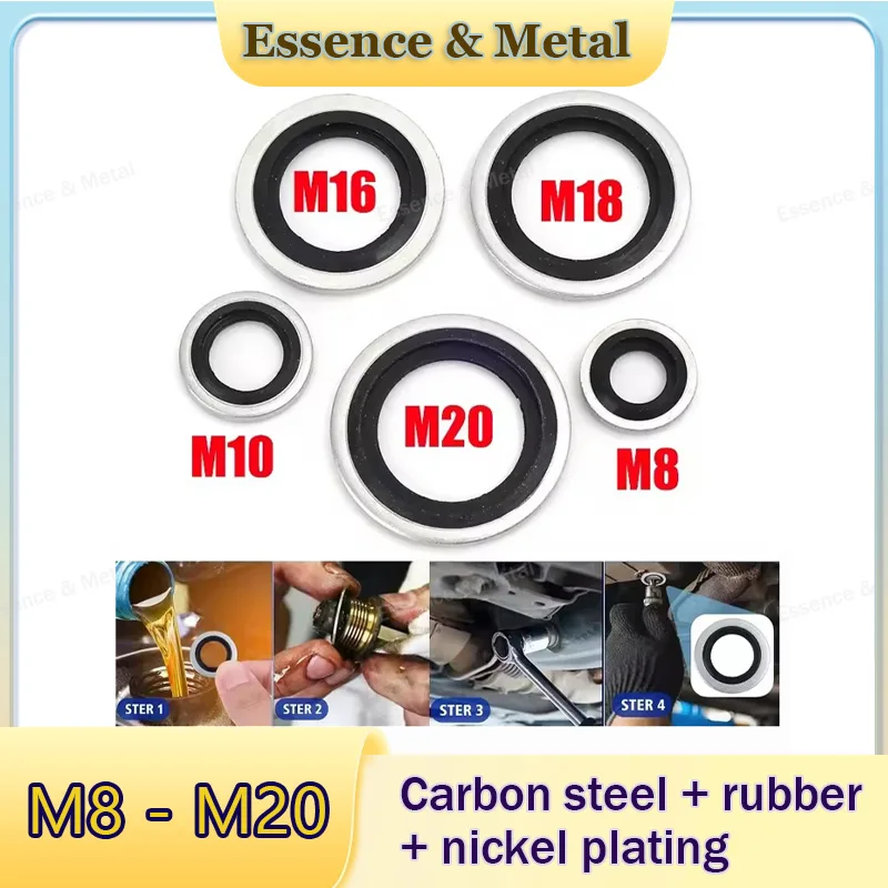 Galvanized Nitrile Rubber Washer M8-M14M20 Universal Car Oil Drain Plug Sealing Gasket for Car Engine Systems Leakage Protection