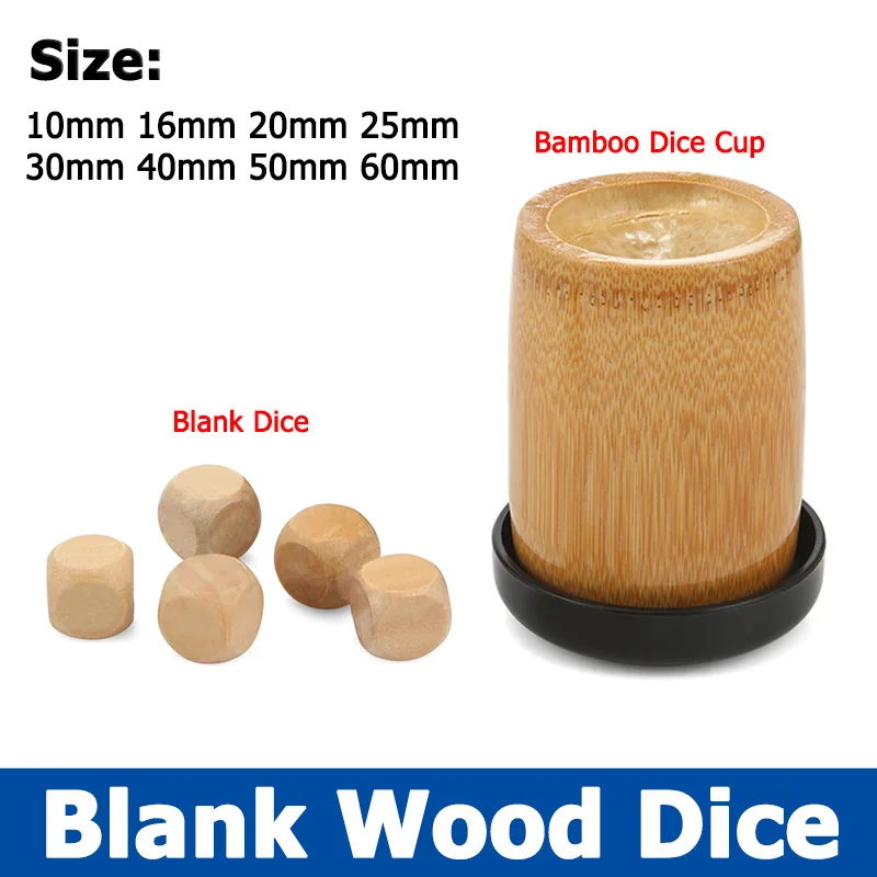 1-20pcs Wooden Blank Dice 10/16/20/25/30/40/50/60mm Bamboo Dice Cup Solid Wood Toys Sieves Large Dice  Activity Props Lucky draw