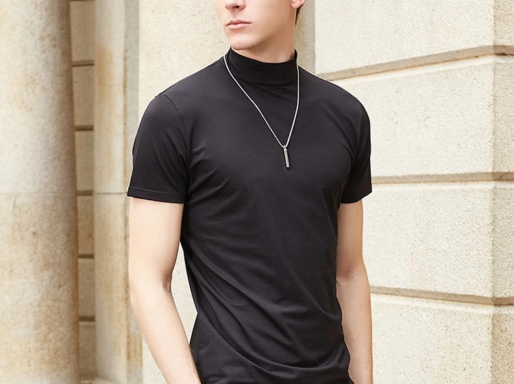 Short-sleeved T-shirt Men's Mercerized Cotton Slim Half Turtleneck Solid Color Bottoming Shirt Modal