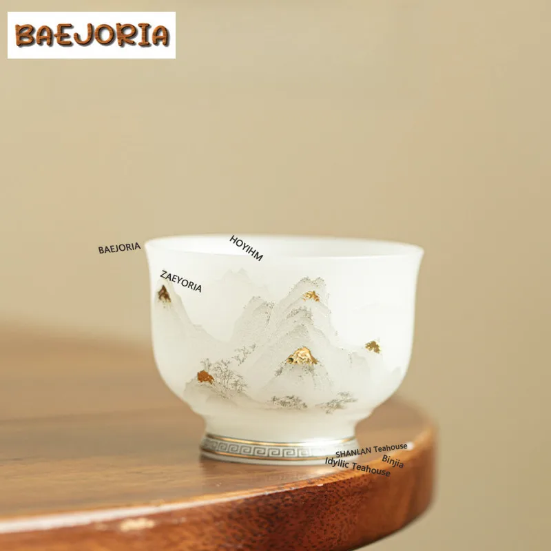 BAEJORIA 100ml Ice Species Gold Drawing Mountains Teacup Elegant Tea Bowl Single Cups Tea-tasting Fragrance Cup Jianzhan Master