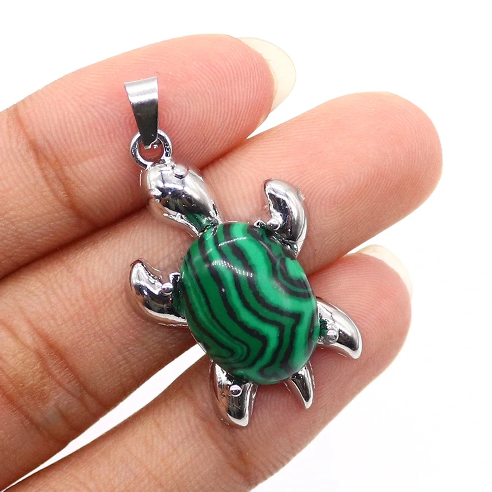 Little Turtle-shaped Base Inlaid Red Jasper Blue Vein Stone Copper-plated Single-hole Pendant DIY Cute Fashionable Jewelry Gift