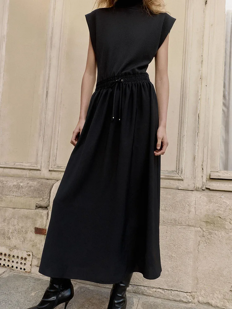 2025 inverno novo doce gola alta svel longo dr ele sle redondo ne cor pura vestido de cintura alta para mulher