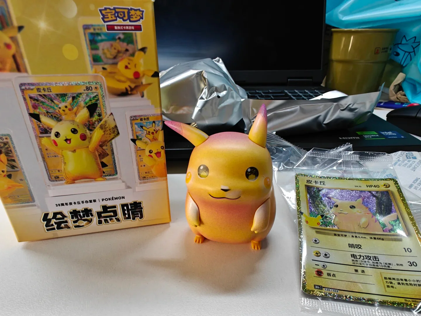 30th Anniversary Pikachu Figure Set Genuine Pokemon Dream Painting Pikachu Figure Simplified Chinese PTCG Collectible Cards Gift