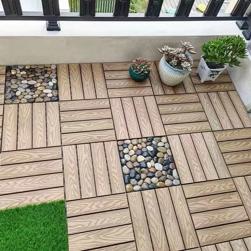 3D Embossed Wholesale Price Garden Interlocking Teak Floor Wood Plastic Terrace Composite Floor Tile