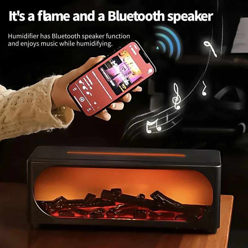 

Многофункциональный увлажнитель пламени, Bluetooth-динамик, диффузор для ароматерапии с 7-цветным окружающим освещением, HiFi-аудио для домашней атмосферы