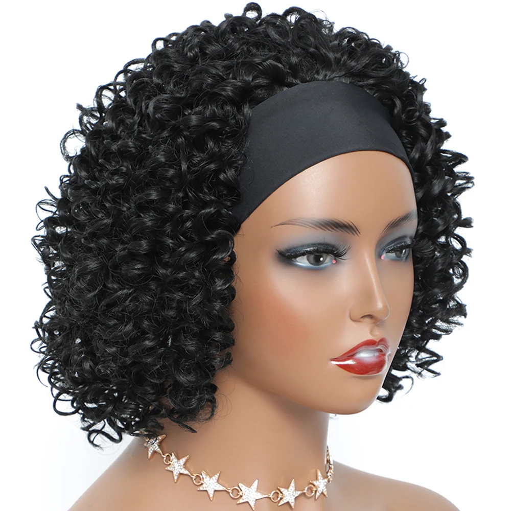 Deep Curly Headband Wigs 10 Inch Glueless Synthetic Hair Wigs Short Kinky Curly Hair Wigs for Women Black Wigs perruque femme