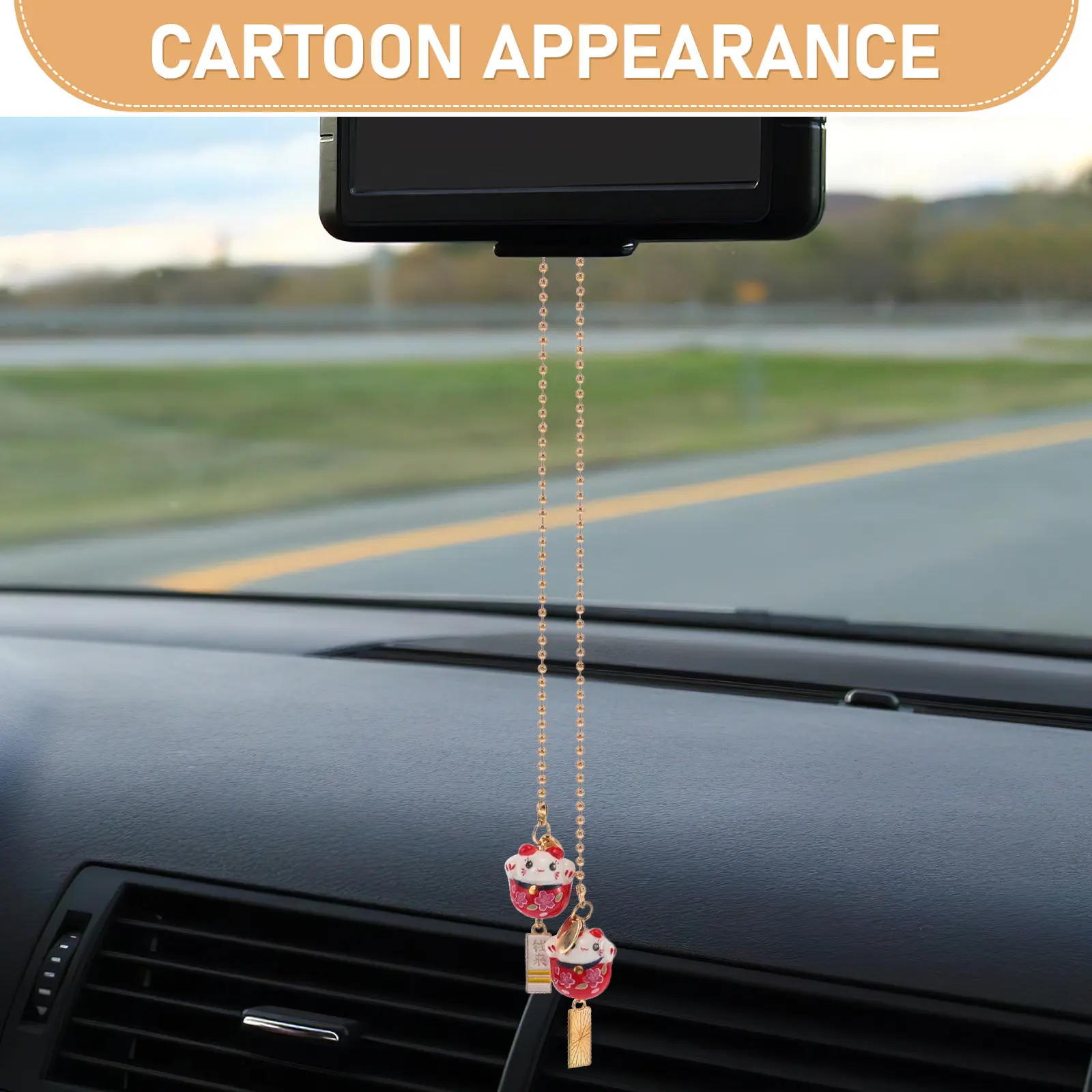 Fortune Cat Car Charm Ceramic Cute Hanging Ornament Rearview Mirror Lucky Charm Decor Car Interior Chinese Hanging Pendant