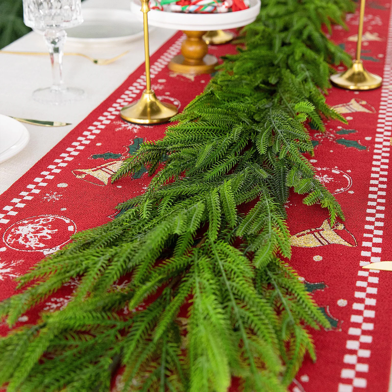 180cm Christmas Norfolk Pine Dense Garland Artificial Green Garland for Holiday Mantle Fireplace Table Home Outdoor Decor