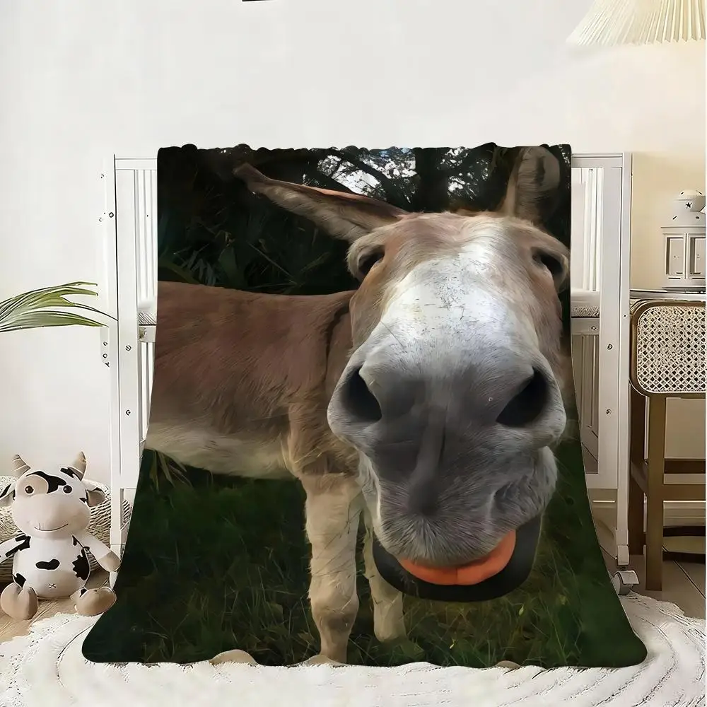 Мягкое фланелевое одеяло с забавным осликом, теплое, приятное для кожи покрывало до колена для дивана, офисной кровати, путешествий, зимы, больших размеров