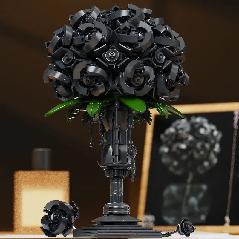 

1069pcs Healing Black Rose Eternal Flower Puzzle Toy Model Building Blocks MOC Garden Decorative Cureseries Flower Vase
