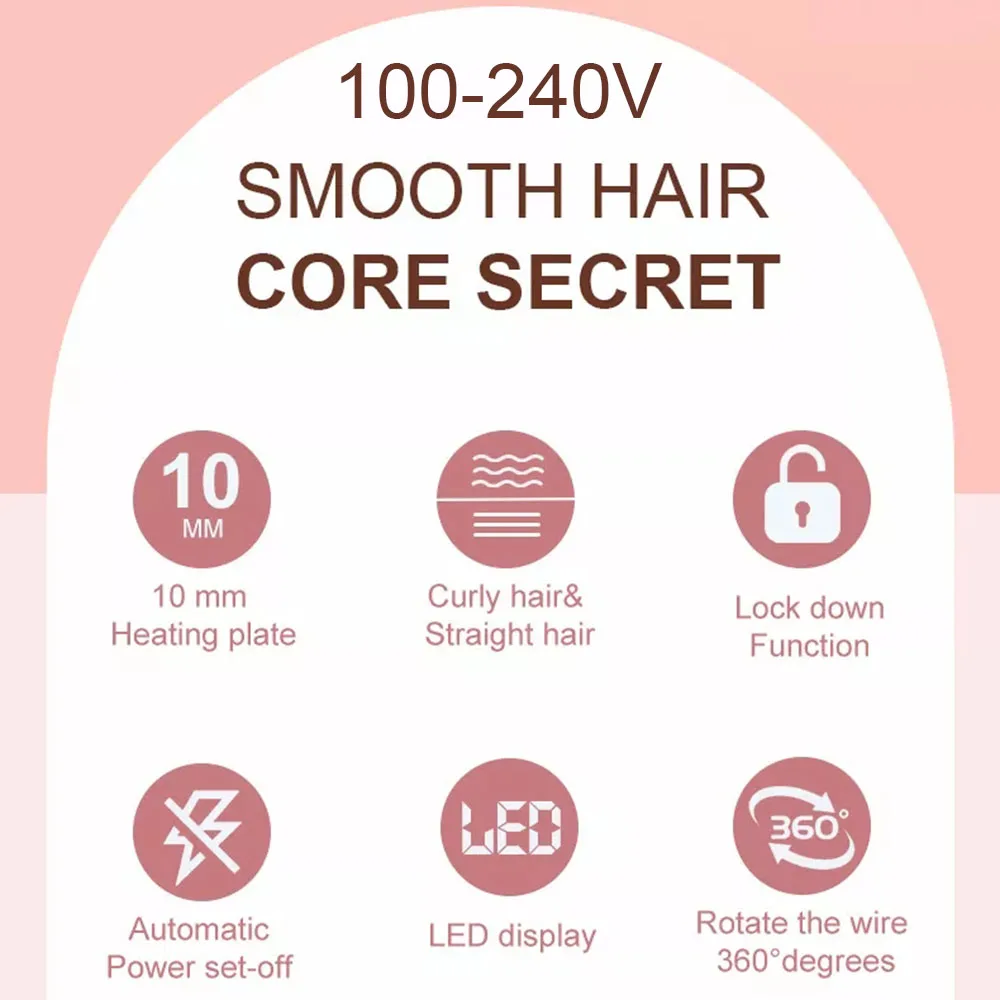 2 in 1 전문 헤어 스트레이트너, 수염 컬링 아이언 MCH 가열 플랫 아이언 토르말린 세라믹, 디지털 최대 220 ℃, 425 ℉