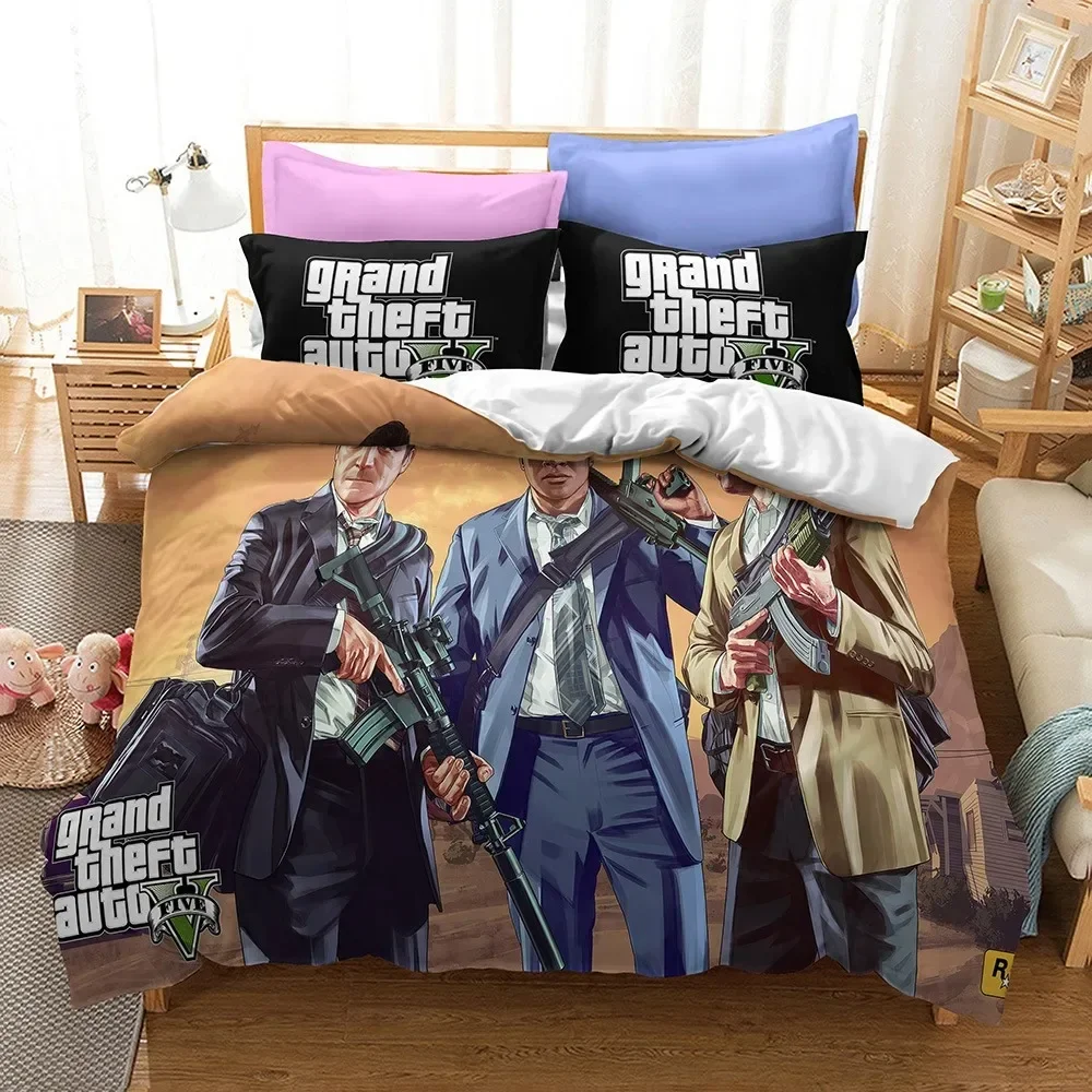 Game Grand Theft Auto V Bedding Set Boys Girls Twin Queen Size Duvet Cover Pillowcase Bed Kids Adult Home Textileextile