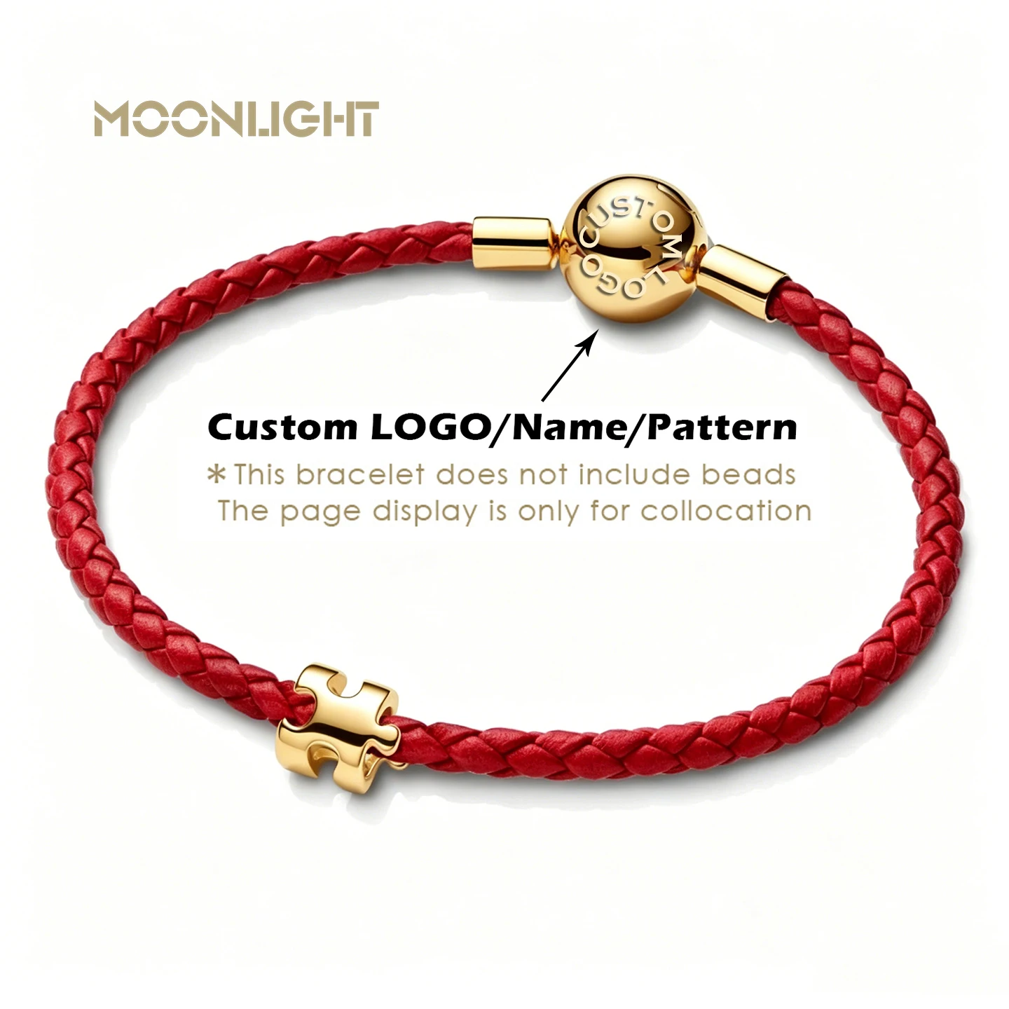 MOONLIGHT Marken-Armband aus Edelstahl mit runden Kugeln, 16–22 cm, geflochtenes Lederarmband für Frauen, DIY-Perlen, Geburtstagsschmuck, Geschenke