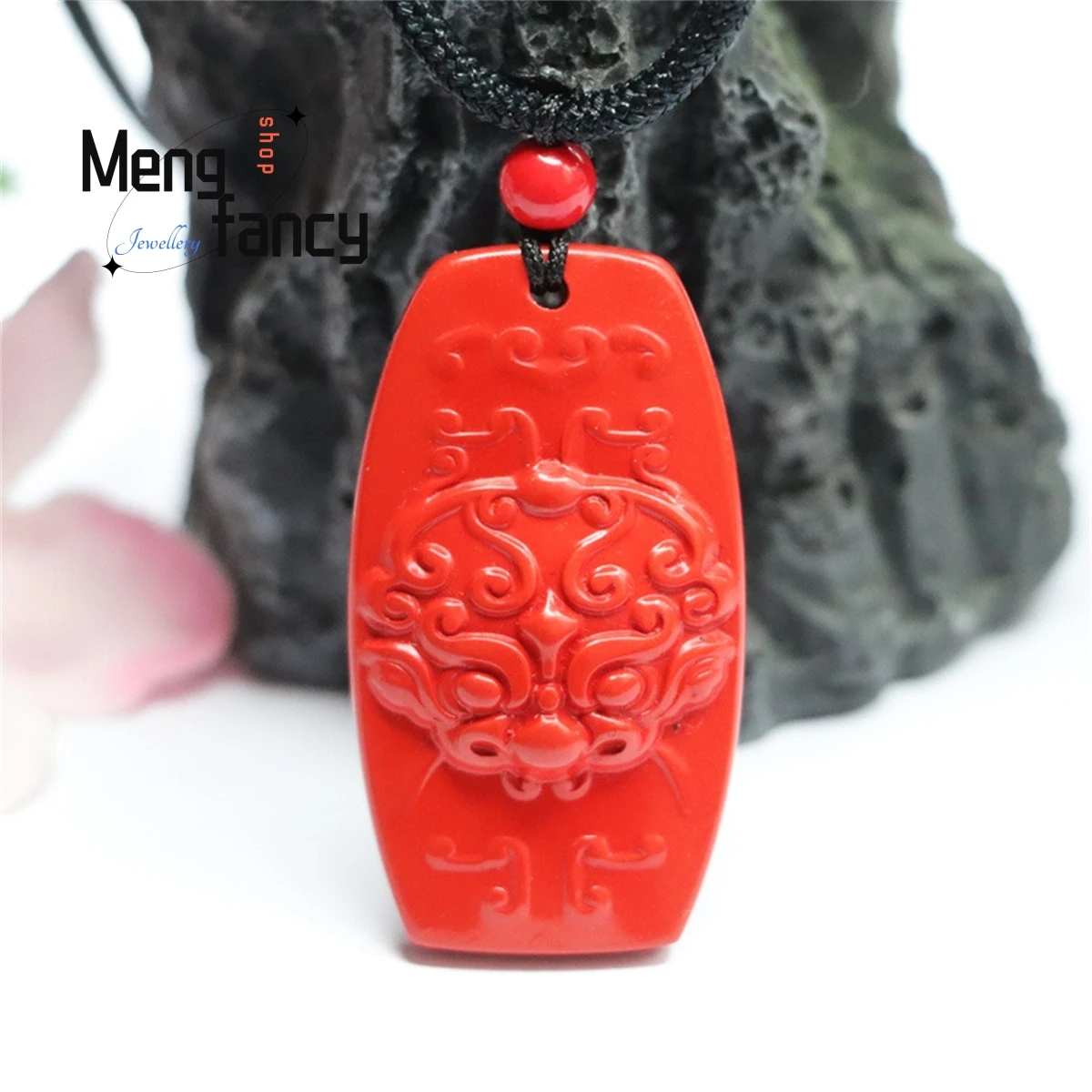 Natural Cinnabar Pixiu Head Swallowing Gold Animal Safety Brand Pendant Simple Personality Retro National Style Men Women Mascot