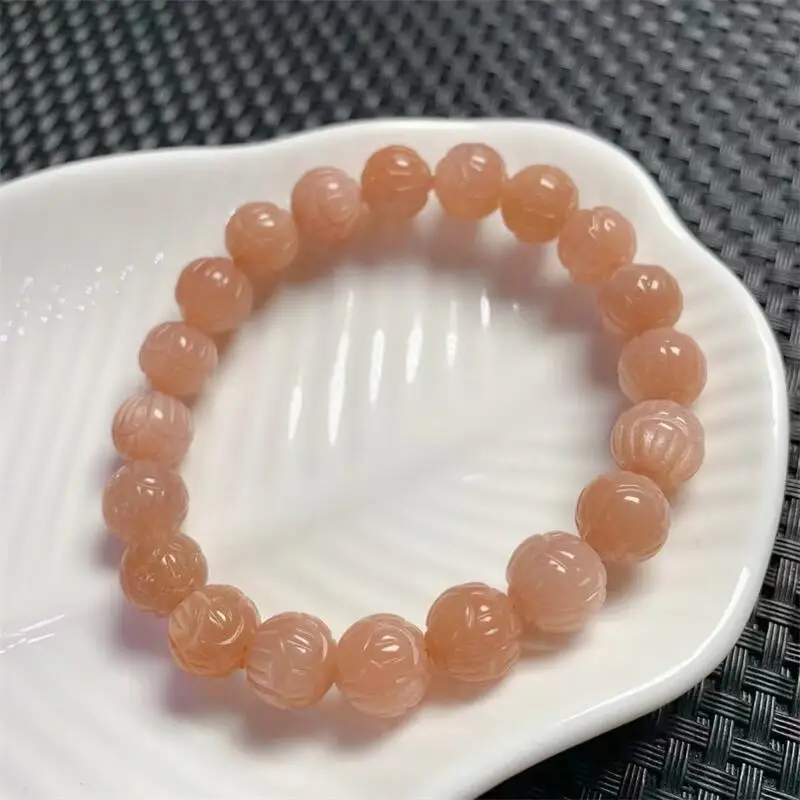 10MM Natural Sunstone Lotus Bead Bracelet Fashion Reiki Gemstone Round Beads Jewelry Couple Gift 1PCS