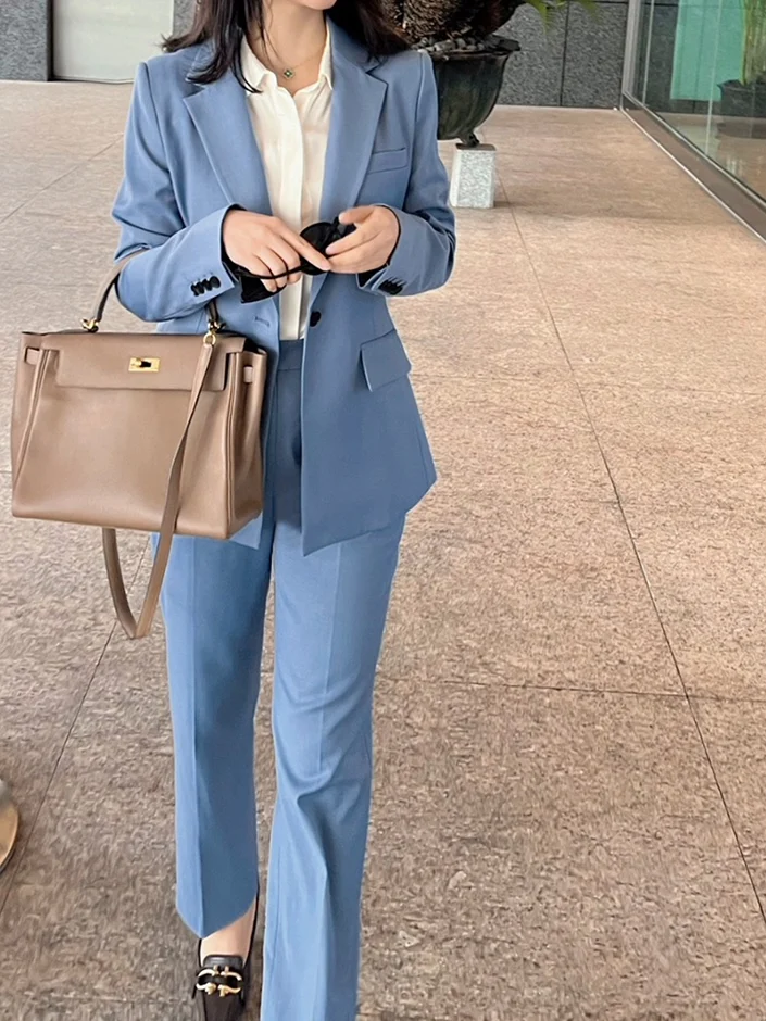 

Premium Dyed And Post-Procing Crt Fine Spun Wool Set Profional Women's Pants Suit Ele Faion Ensemble