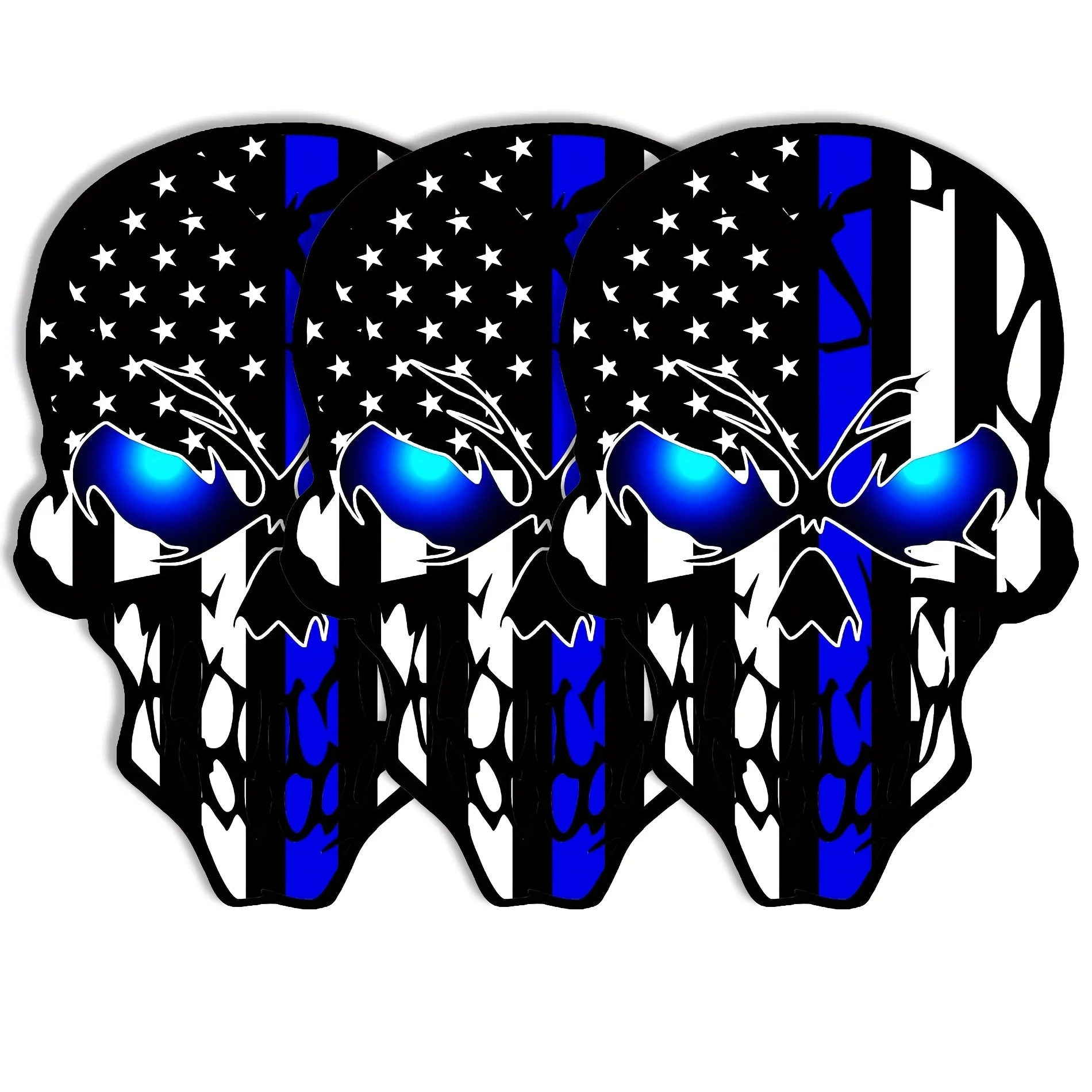 

3x наклейки на автомобиль, светоотражающий флаг США с черепом и тонкой синей линией, наклейка для правоохранительных органов, фургон, грузовик, мотоцикл