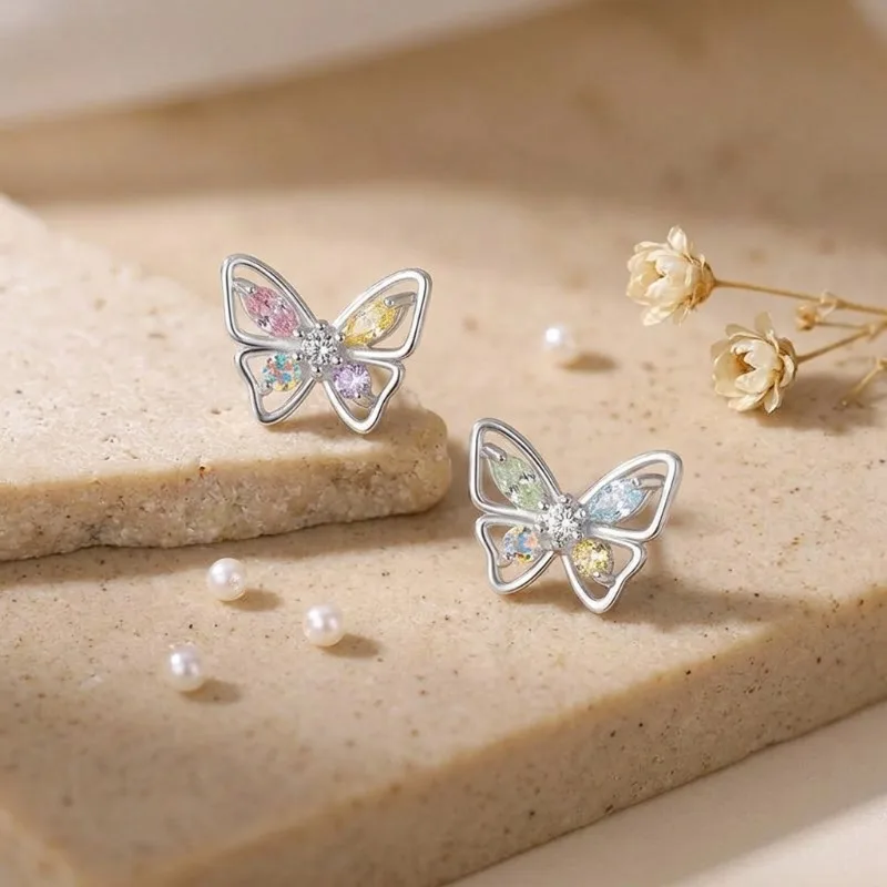 [Forest style Butterfly Earrings] Micro inlaid with colorful zircon, fresh and sweet style, versatile for spring and summer